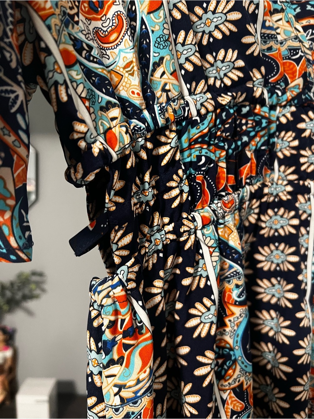 SHEIN Black Midi Dress with Orange & Teal Floral Print - Picture 3 of 8